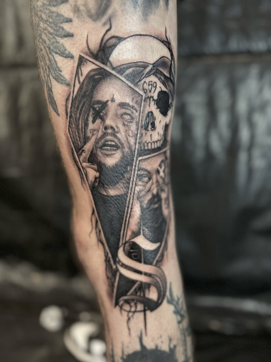 music tattoo on mans arm